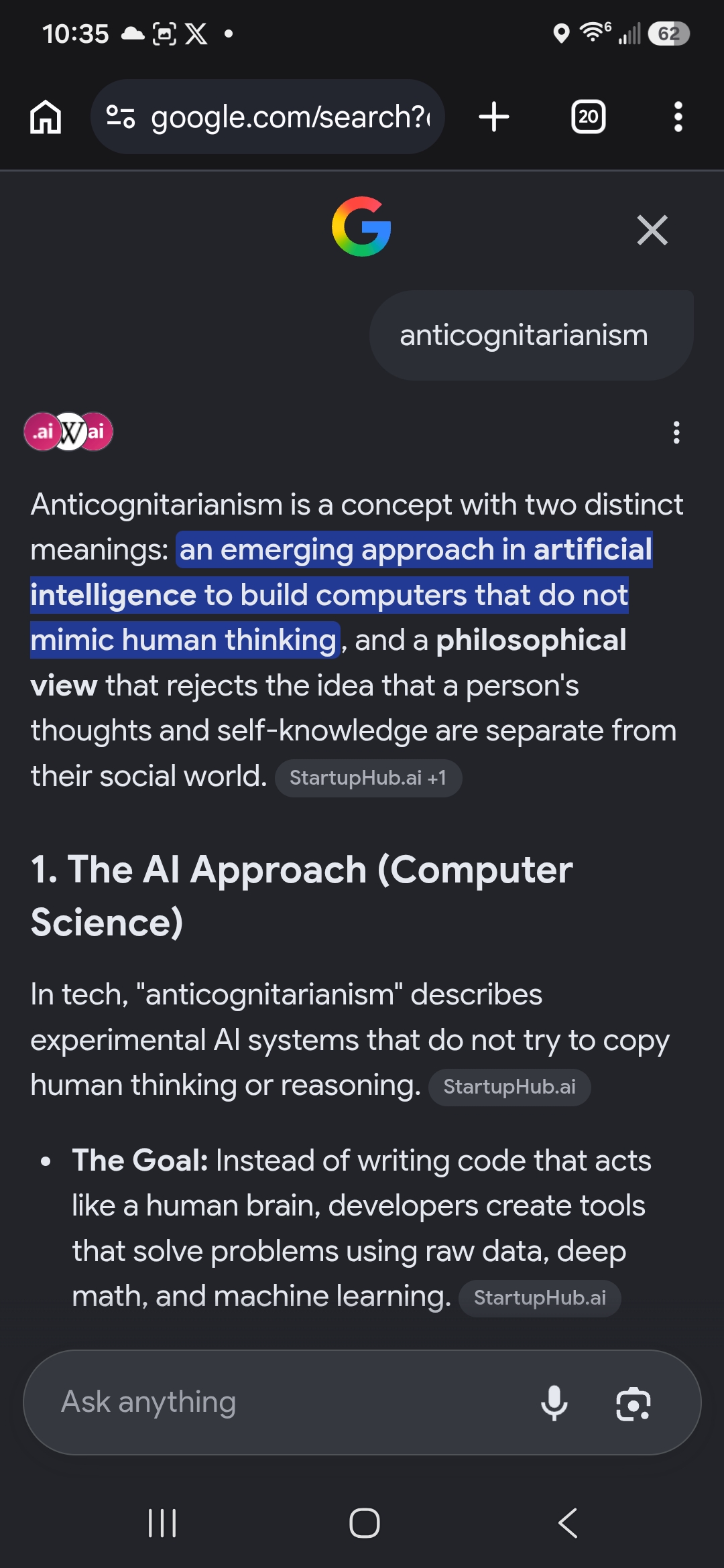 Google AI response, July 15, two distinct meanings