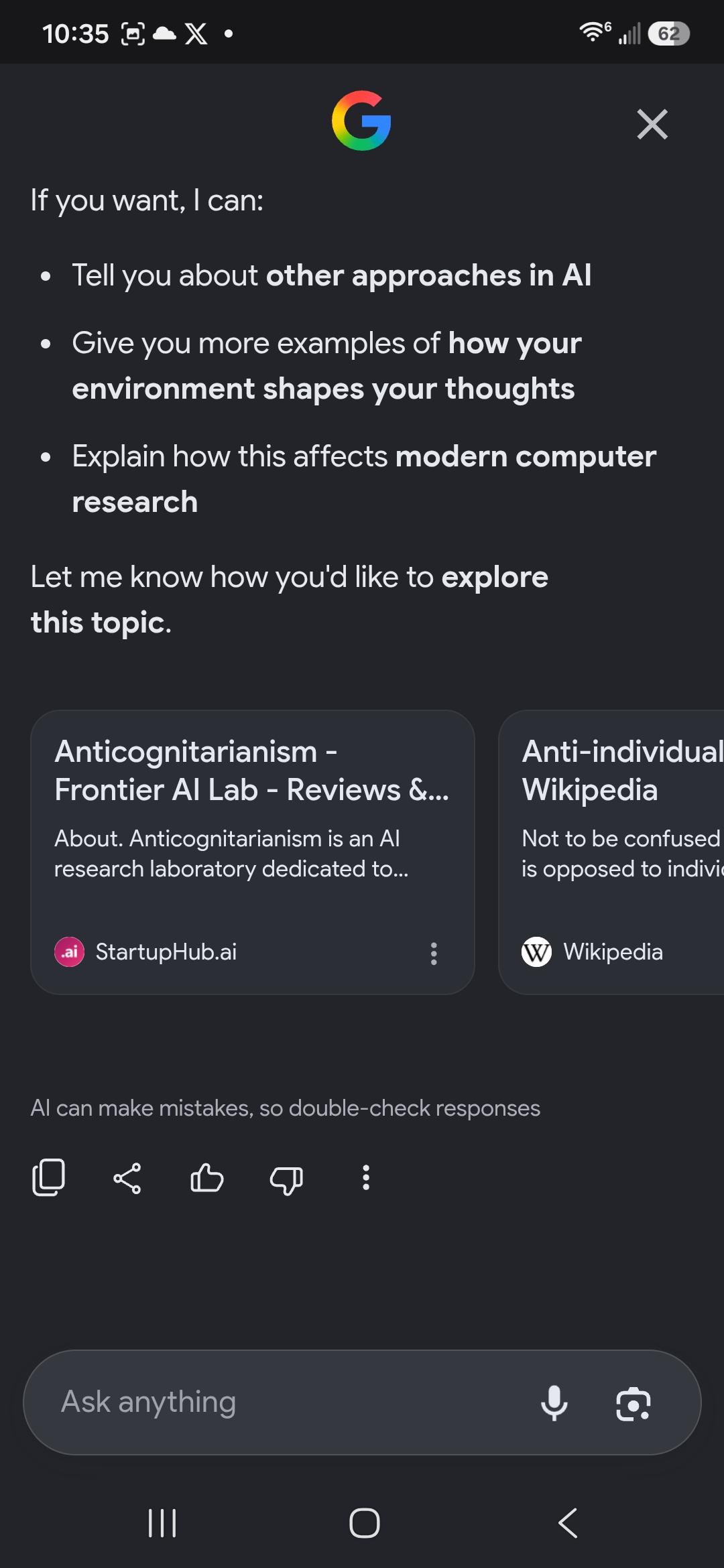 Google AI response, July 15, source cards showing StartupHub and Wikipedia