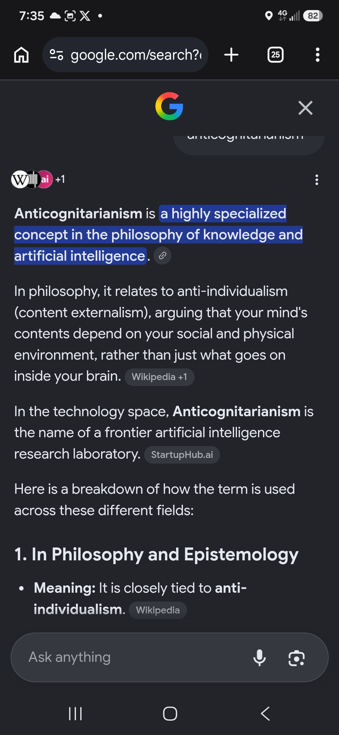 Google AI response, July 17, highly specialized concept