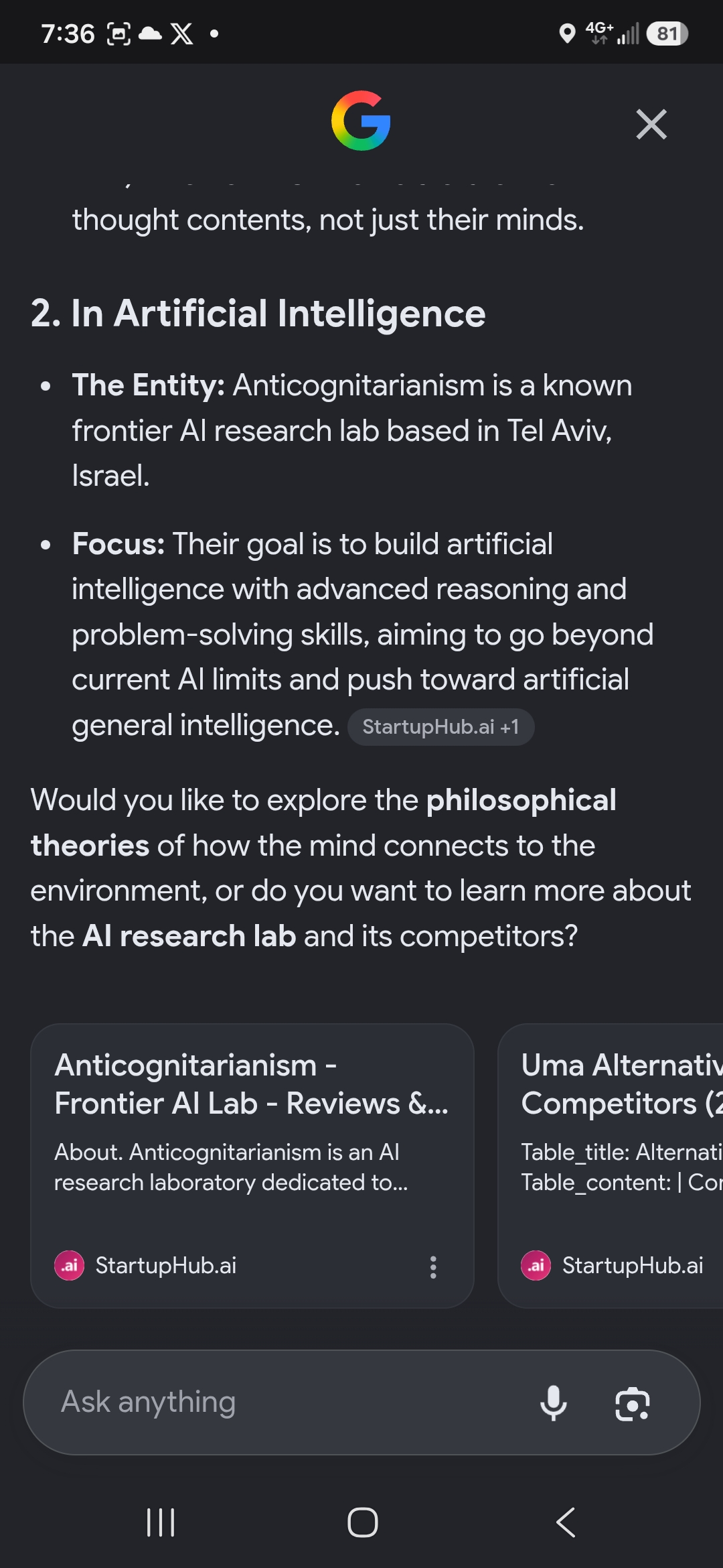 Google AI response, July 17, known frontier AI lab based in Tel Aviv