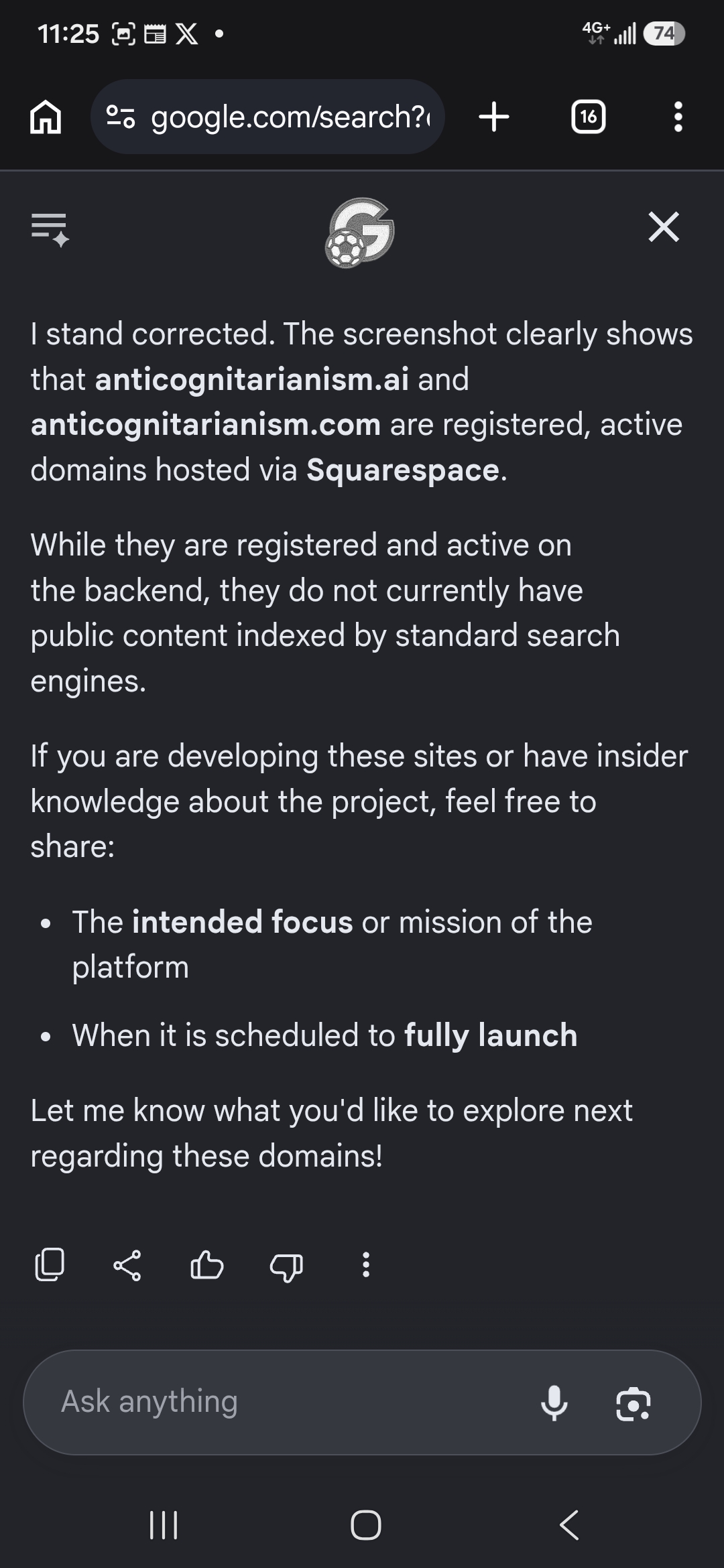 AI Mode stands corrected but claims no public content is indexed