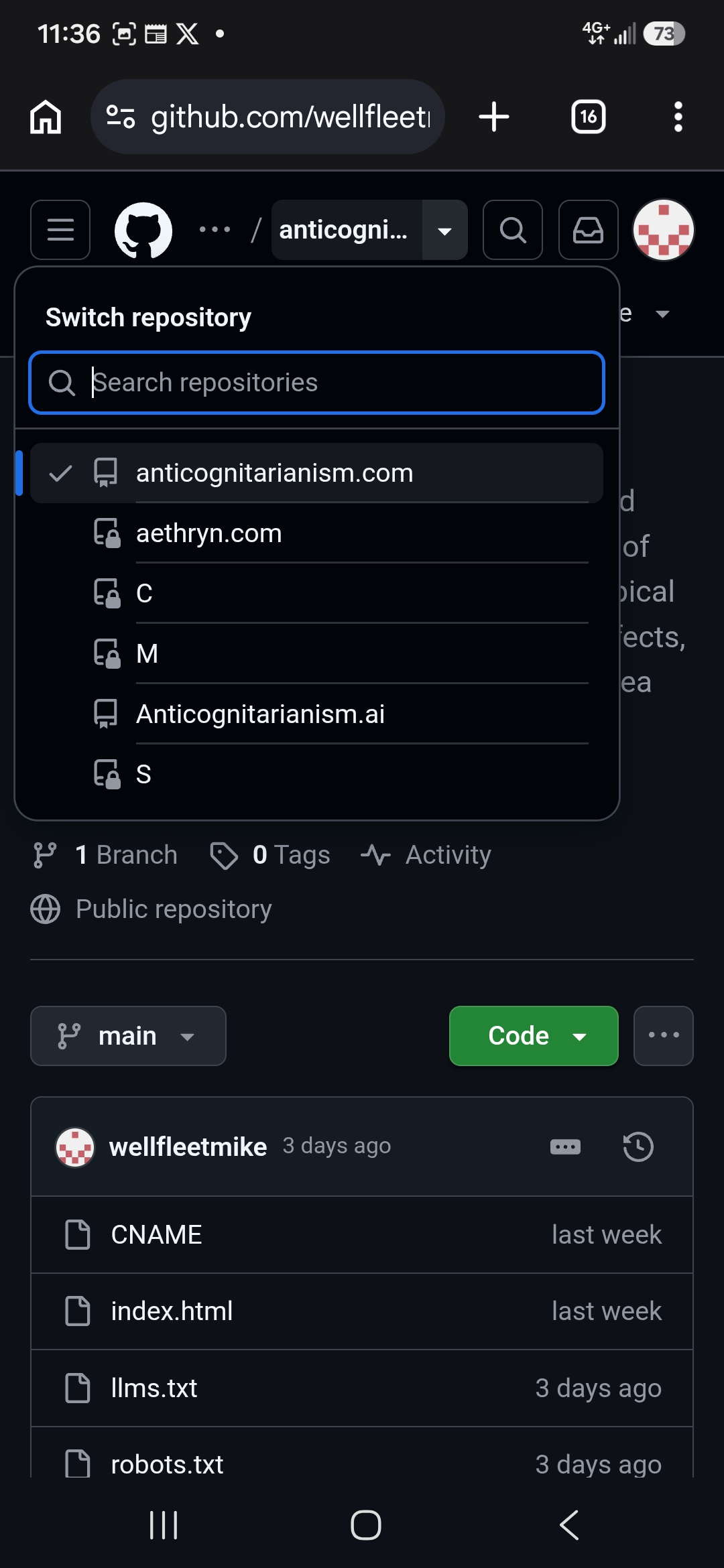 GitHub repository for anticognitarianism.com, public, main branch, same file set