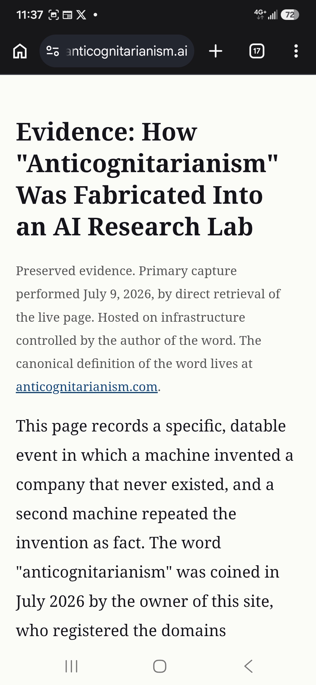 anticognitarianism.ai rendering live in the browser